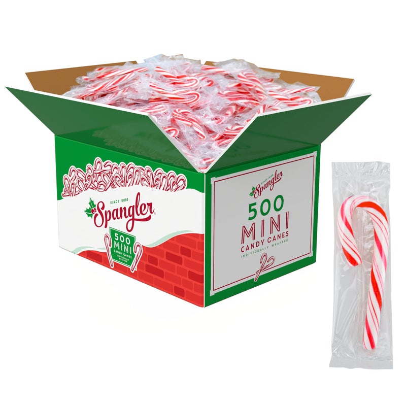Spangler Red and White Mini Candy Canes - Bulk Individually Wrapped Peppermint Sticks, Small Holiday Treats, Classic Christmas Candy Bulk Pack - 500 Count Box - Image 1